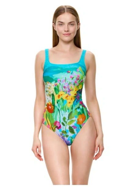 Gottex Monet's Garden Square Neck One Piece Swimsuit In Multi