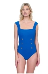 Gottex Monte Carlo Cap Sleeves Square Neck One Piece In Cobalt