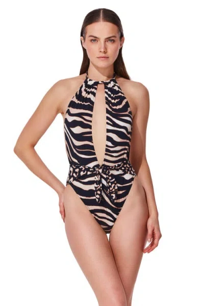 Gottex Nambiti High Neck Halter Cut Out One Piece In Black