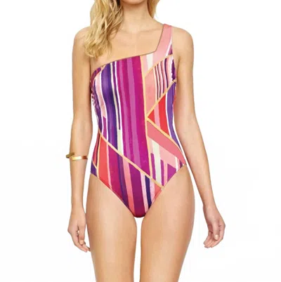 GOTTEX ONE SHOULDER ONE PIECE SWIMSUIT IN ART DECO