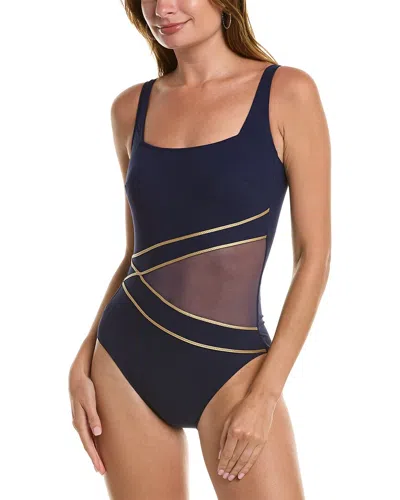 Gottex Onyx Diagonal Square Neck One-piece In Blue