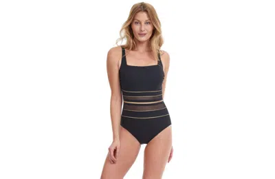 Gottex Onyx Square Neck One Piece In Black/gold