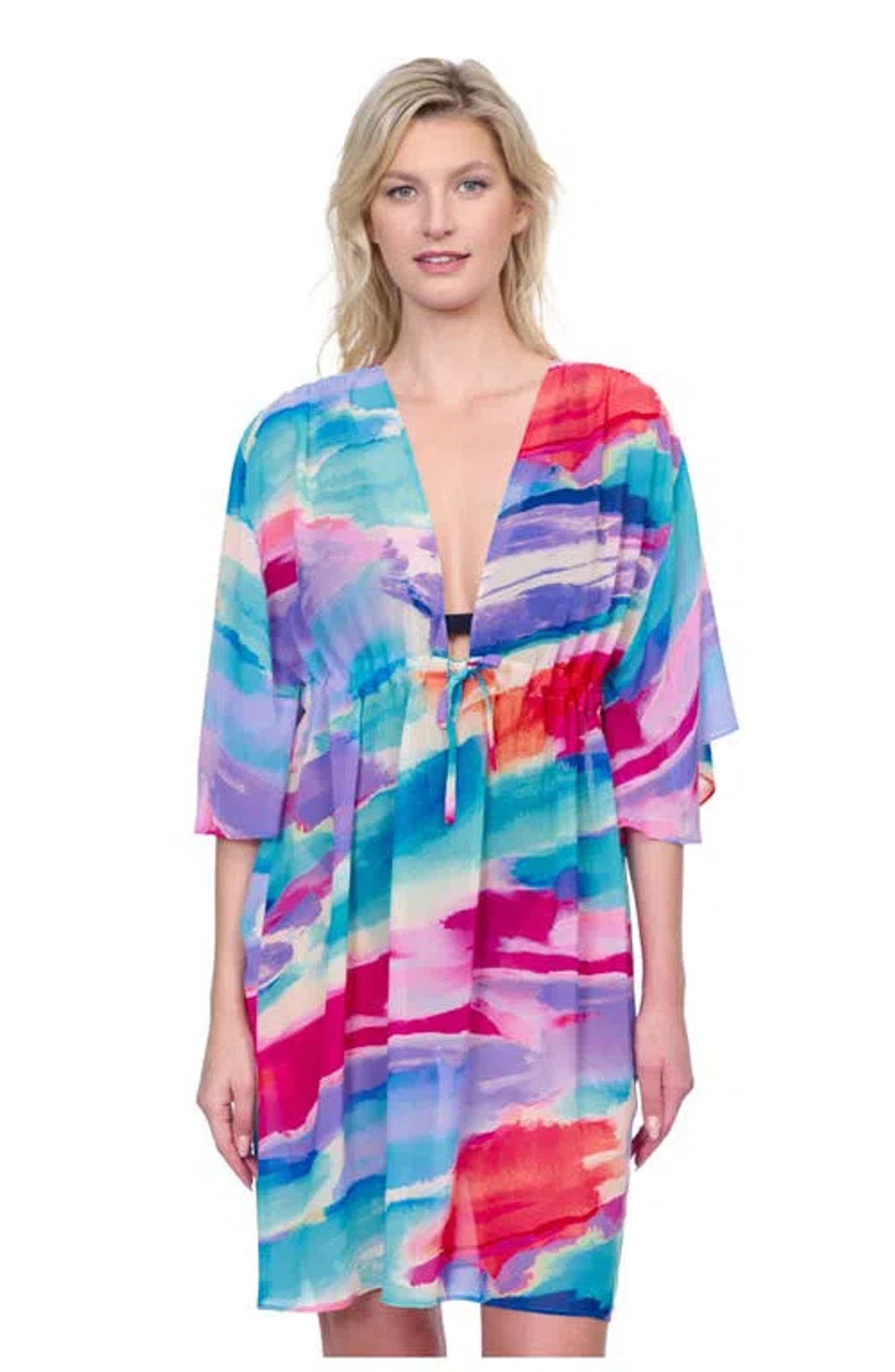 Gottex Palma De Mallorca V-neck Beach Dress With Adjustable Tie In Multi |  ModeSens