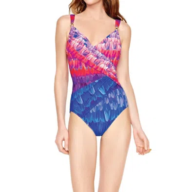 Gottex Petals Surplice One Piece Swimsuit In Cosmic Pink/blue In Multi
