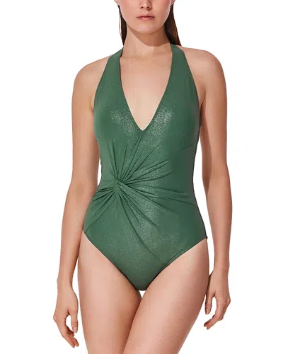 Gottex Pretty Woman Halter Deep Plunge One Piece Swimsuit In Green