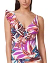 Gottex Ruffle V Neck Tankini Top In Multi