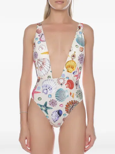Gottex Seashell-print Deep-plunge Swimsuit In Multi