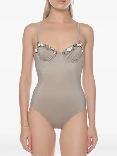 Gottex Shell-embellished Metallic Swimsuit In Neutral