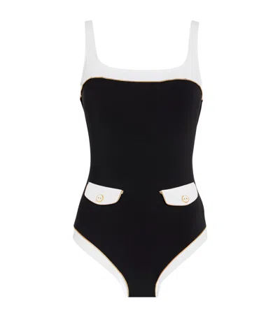 Gottex High Class Square Neck One Piece Swimsuit In Black/white/go