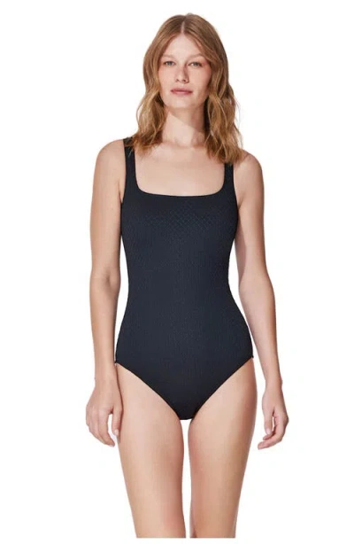 Gottex St. Tropez Square Neck Textured One Piece In Black