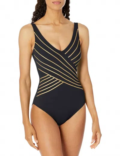 Gottex Standard Embrace Surplice One Piece Bikini In Black/gold