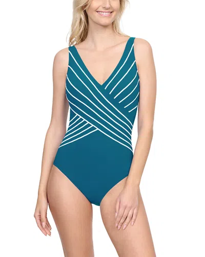 Gottex Striped One Piece Swimsuit In Teal