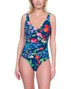 Gottex Garden Dream V-neck Surplice One-piece Swimsuit In Blue
