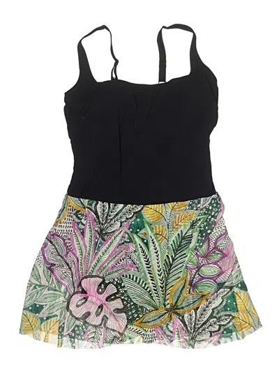 Pre-owned Gottex Swimsuit Top Black Tropical Pattern Swimwear