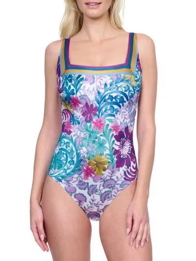 Gottex Swimwear Women's Bali Floral Squareneck One-piece Swimsuit In Neutral