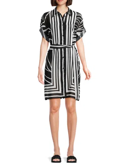 Gottex Swimwear Women's Essentials Printed Belted Cover Up Dress In Black White