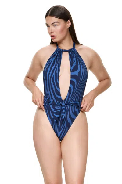 Gottex Tanzania Halter Neck Deep Plunge One Piece Swimsuit In Blue