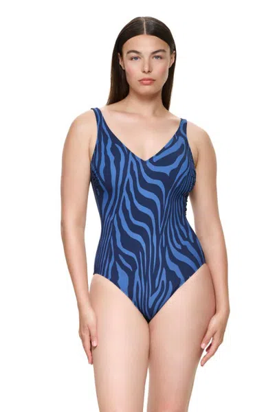 Gottex Tanzania V-neck One Piece Swimsuit In Blue
