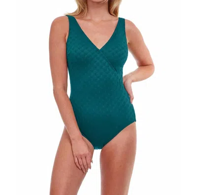 Gottex Textured Full Coverage V-neck Surplice One Piece Swimsuit In Sea Shells Emerald In Multi