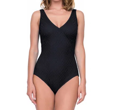 Gottex Textured Surplice One Piece Swimsuit In Jazz Black
