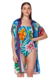 Gottex Tropicana Belted Short Sleeve Shirt Dress Cover-up In Multi