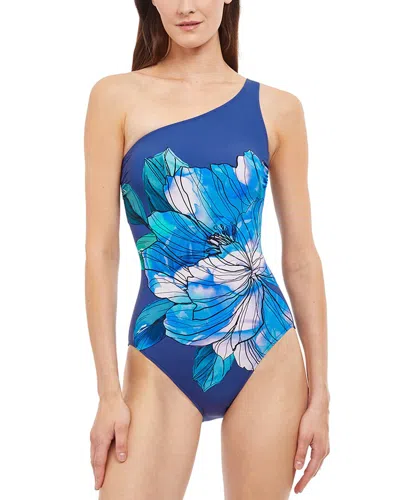 Gottex Floral One-shoulder Swimsuit In Blue