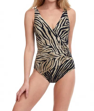 Gottex Wildlife Surplice One Piece Bikini In Black/gold