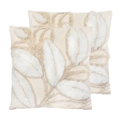 Gouchee Home Folia Natural Botanical Leaf Tufted Cotton Blend Throw Pillow For Sofa Or Bed, Set Of 2. In Beige
