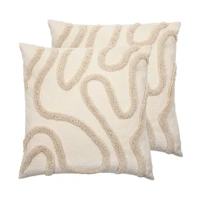 Gouchee Home Gemma Natural Square Throw Pillow With Cotton-blend Cover And Insert, Set Of 2. In Beige