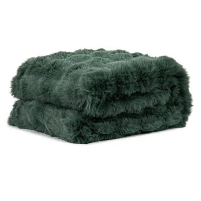 Gouchee Home Nuage Ultra Soft Faux Fur Throw Blanket With Velvet Reverse In Forest Green