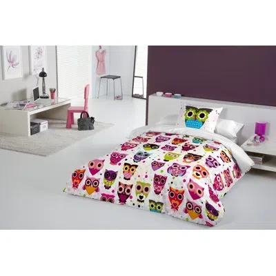 Gouchee Home Owls 2 Piece Twin Duvet Cover Set In Gray;pink;purple