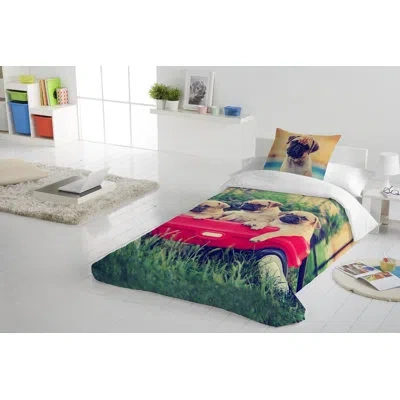 Gouchee Home Pugs In Wagon Reversible Duvet Cover Set In Red,sand,green