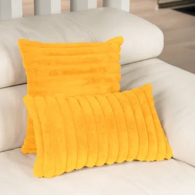 Gouchee Home Raya Striped Faux Fur Reversible Lumbar Pillow (set Of 2) In Ginger Striped