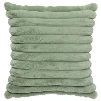 Gouchee Home Raya Striped Faux Fur Reversible Throw Pillow (set Of 2) In Sage Striped