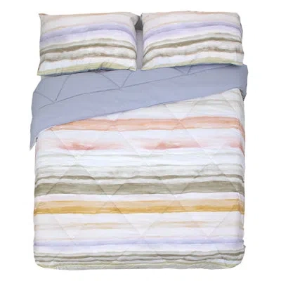 Gouchee Home Tressa Reversible Striped Soft Microfiber Comforter Set With Pillow Sham, Twin In White;green;beige;yellow;purple