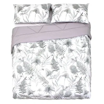 Gouchee Home Verdure Reversible Floral Soft Cotton Comforter Set With Pillow Shams, Queen In White;gray