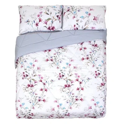 Gouchee Home Vivae Reversible Floral Soft Microfiber Comforter Set With Pillow Sham, Twin In Blue;white;pink