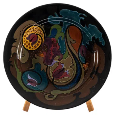 Pre-owned Gouda Plateelbakkerij Zuid-holland Art Nouveau Plate By Koninklijke Plateelbakkerij Zuid-holland Gouda, 1918 In Black