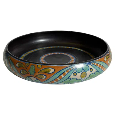 Pre-owned Gouda Plateelbakkerij Zuid-holland Dutch Art Deco Gouda Bowl, Matte Glaze, Rialto Pattern By Zuid-holland, 1922 In Black