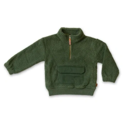 Goumikids Kids Faux Shearling Organic Cotton Zip Pullover In Green