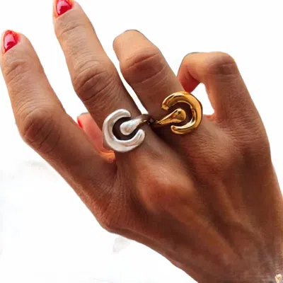 Goupi Artistic Shaped Hammered Ring In Silver