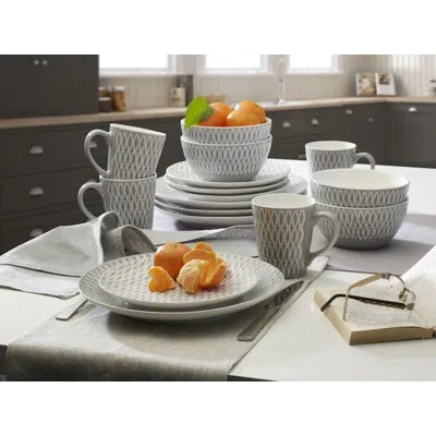 Gourmet Basics By Mikasa Aurora Gray 16-piece Stoneware Dinnerware Set, Service For 4 In White