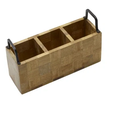 Gourmet Basics By Mikasa Avery Checkered Wood Flatware Caddy, Assorted In Brown