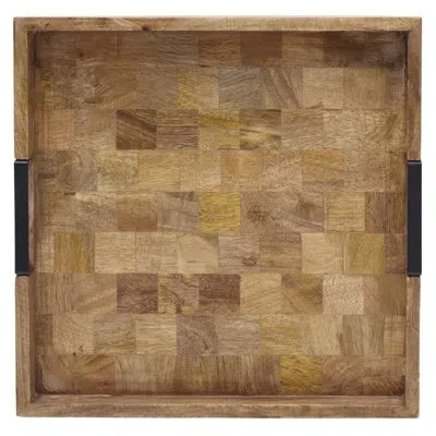 Gourmet Basics By Mikasa Avery Square Mango Wood Lazy Susan Serving Tray, 14 Inch, Brown