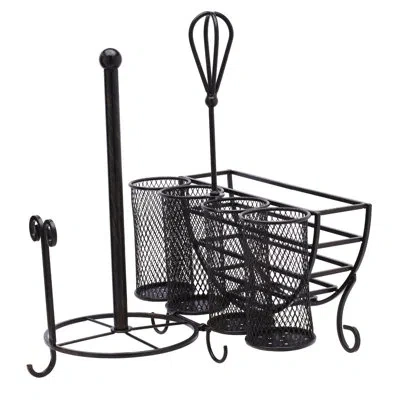 Gourmet Basics By Mikasa Avilla Picnic Plate Napkin And Flatware Storage Caddy With Paper Towel Holder In Antique Black