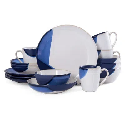 Gourmet Basics By Mikasa Caden Blue 16-piece Stoneware Dinnerware Set, Service For 4 In Blue;white