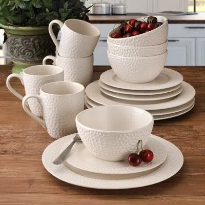 Gourmet Basics By Mikasa Hayes White 16-piece Stoneware Dinnerware Set, Service For 4