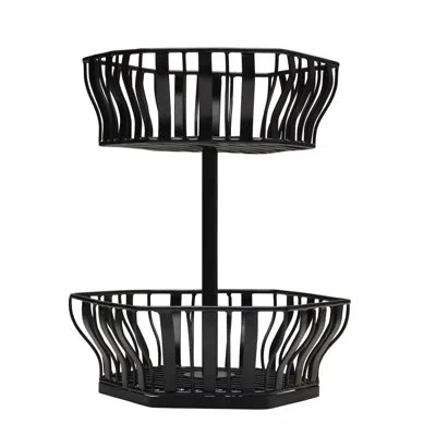 Gourmet Basics By Mikasa Hex 2 Tiered Fruit Basket, 12.5 Inch, Black