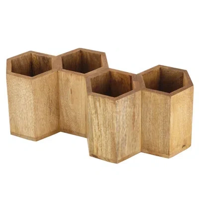 Gourmet Basics By Mikasa Hex Wood Flatware Caddy In Brown