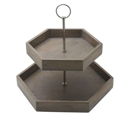 Gourmet Basics By Mikasa Hexagon 2-tier Mango Wood Serving Tray, Gray